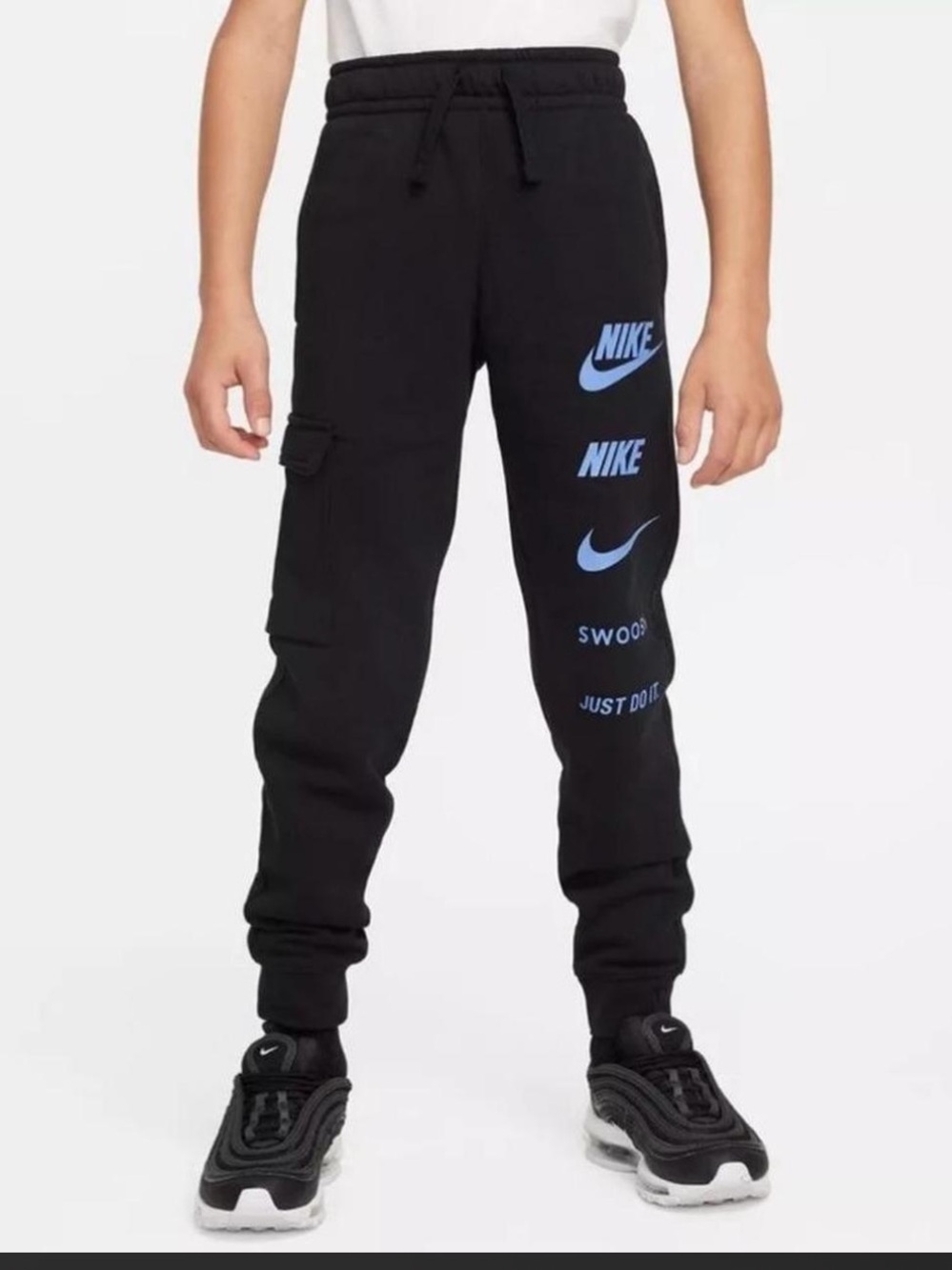 Nike Black Joggers with Light Blue Logo Stack